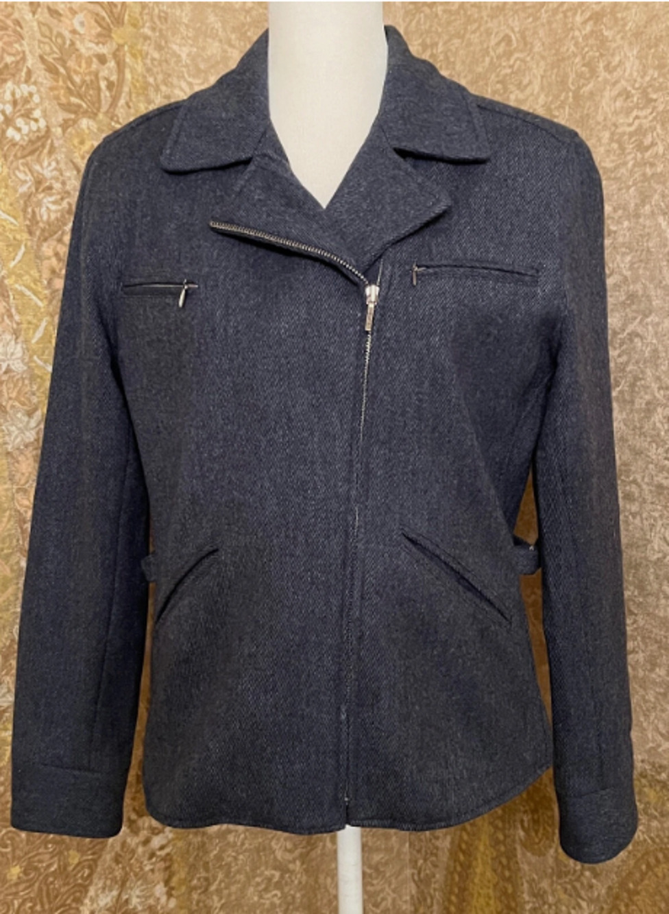 Women's Lauren Ralph Lauren 100% Lambswool Smokey Blue Full Zip Jacket Size 8